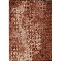 Photo of Orange Ikat Washable Non Skid Indoor Outdoor Area Rug