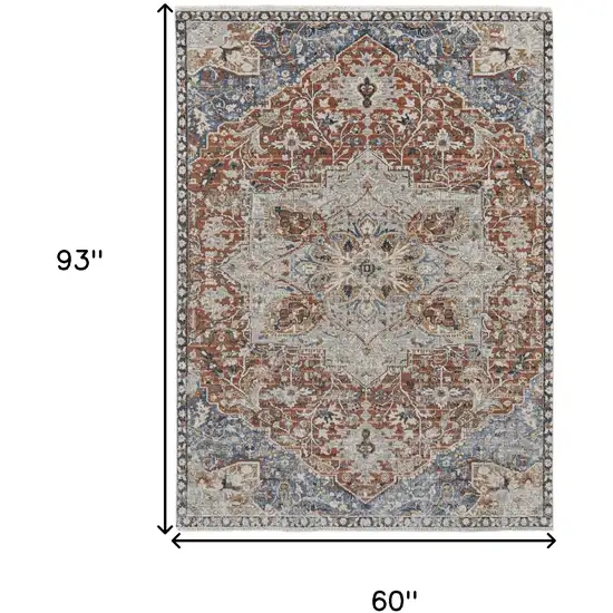 Orange Ivory And Blue Floral Power Loom Area Rug With Fringe Photo 10