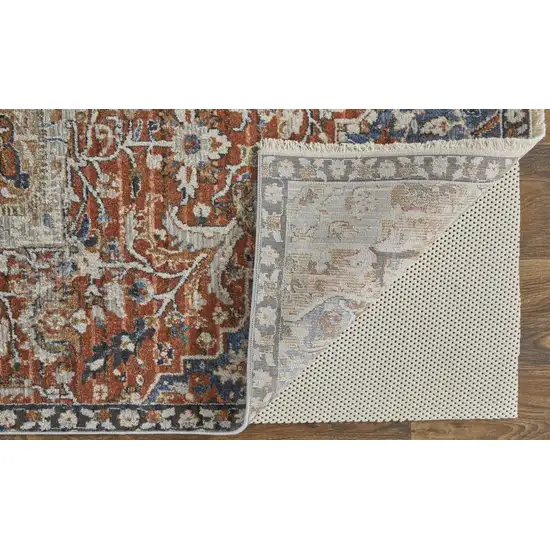 Orange Ivory And Blue Floral Power Loom Area Rug With Fringe Photo 3