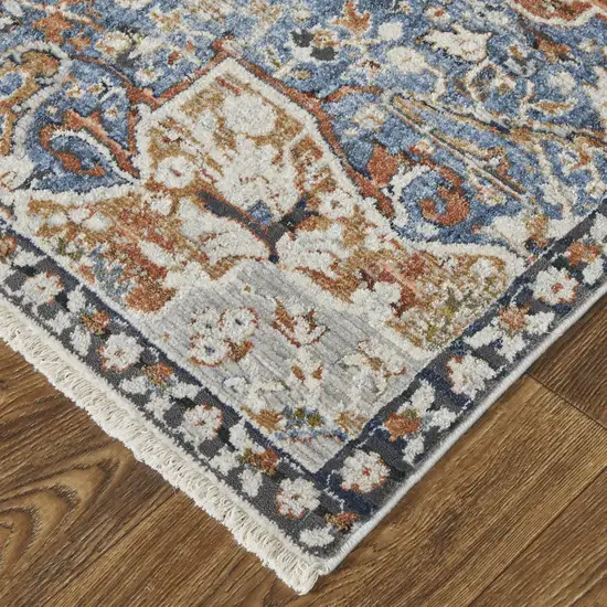 Orange Ivory And Blue Floral Power Loom Area Rug With Fringe Photo 4