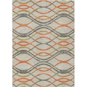 Photo of Orange Ivory And Gray Abstract Washable Indoor Outdoor Area Rug