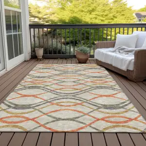 Photo of Orange Ivory And Gray Abstract Washable Indoor Outdoor Area Rug