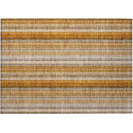 Orange Ivory and Gray Striped Washable Non Skid Indoor Outdoor Area Rug Photo 6