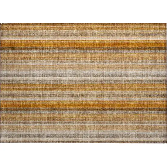 Orange Ivory and Gray Striped Washable Non Skid Indoor Outdoor Area Rug Photo 2