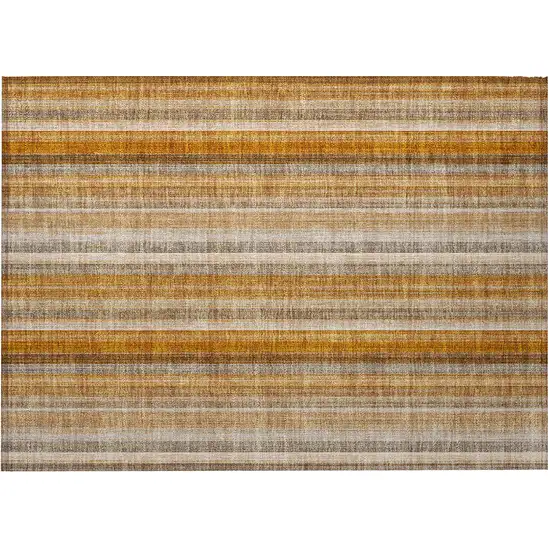 Orange Ivory and Gray Striped Washable Non Skid Indoor Outdoor Area Rug Photo 5