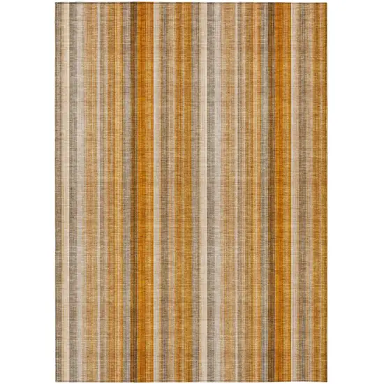 Orange Ivory and Gray Striped Washable Non Skid Indoor Outdoor Area Rug Photo 2