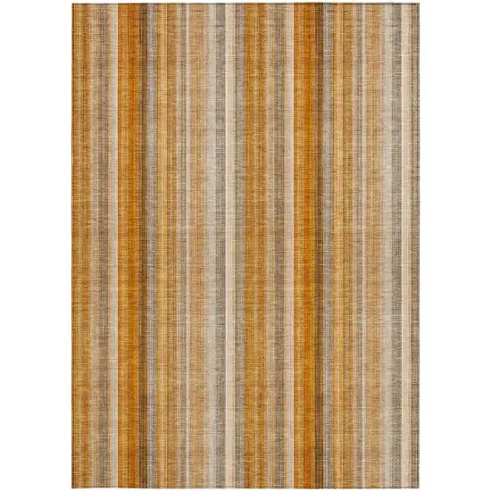 Orange Ivory and Gray Striped Washable Non Skid Indoor Outdoor Area Rug Photo 5