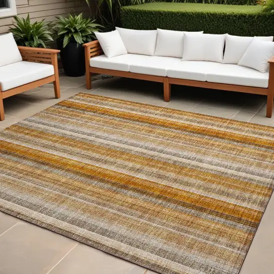 Orange Ivory and Gray Striped Washable Non Skid Indoor Outdoor Area Rug Photo 1