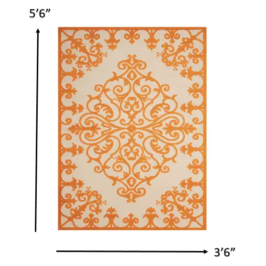 Orange Medallion Indoor Outdoor Area Rug Photo 3