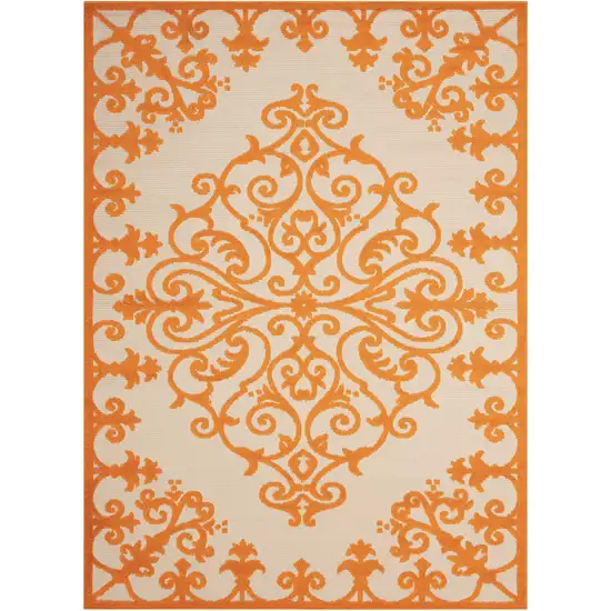 Orange And Ivory Damask Indoor Outdoor Area Rug Photo 1