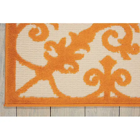 Orange And Ivory Damask Indoor Outdoor Area Rug Photo 3