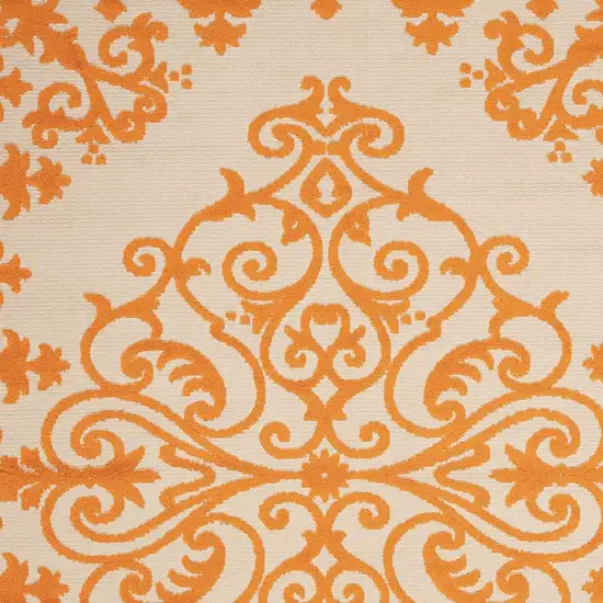 Orange And Ivory Damask Indoor Outdoor Area Rug Photo 5