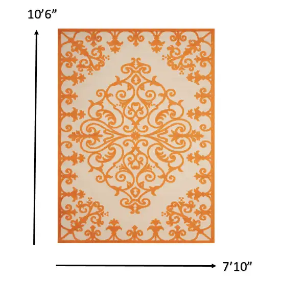 Orange Medallion Indoor Outdoor Area Rug Photo 3