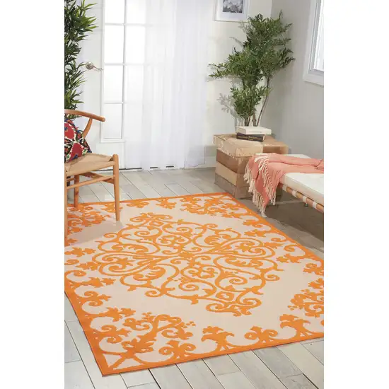 Orange Medallion Indoor Outdoor Area Rug Photo 5