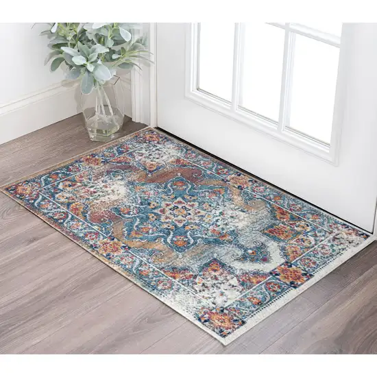 Blue Red and Orange Medallion Power Loom Area Rug Photo 1