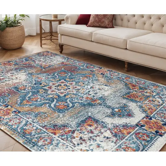 Blue Red and Orange Medallion Power Loom Area Rug Photo 1