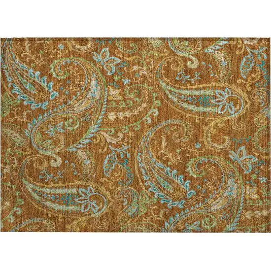 Orange Paisley Washable Non Skid Indoor Outdoor Area Rug Photo 2