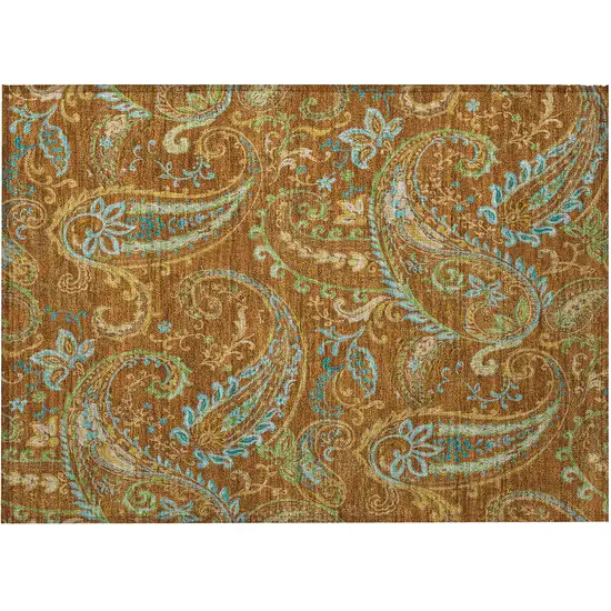 Orange Paisley Washable Non Skid Indoor Outdoor Area Rug Photo 4