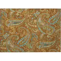 Photo of Orange Paisley Washable Non Skid Indoor Outdoor Area Rug