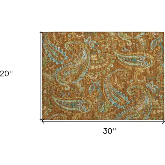 Orange Paisley Washable Non Skid Indoor Outdoor Area Rug Photo 3