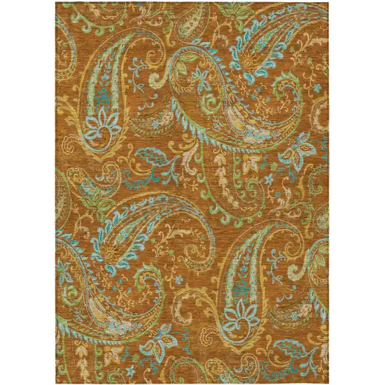 Orange Paisley Washable Non Skid Indoor Outdoor Area Rug Photo 2