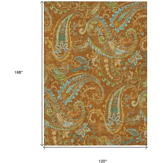 Orange Paisley Washable Non Skid Indoor Outdoor Area Rug Photo 3