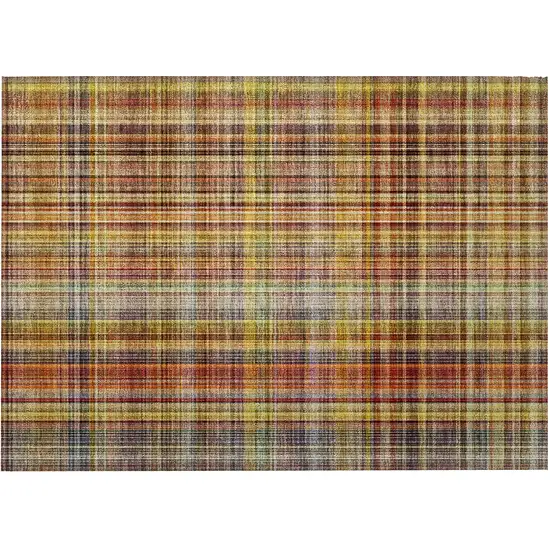 Orange Plaid Washable Non Skid Indoor Outdoor Area Rug Photo 5