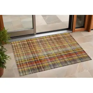 Photo of Orange Plaid Washable Non Skid Indoor Outdoor Area Rug