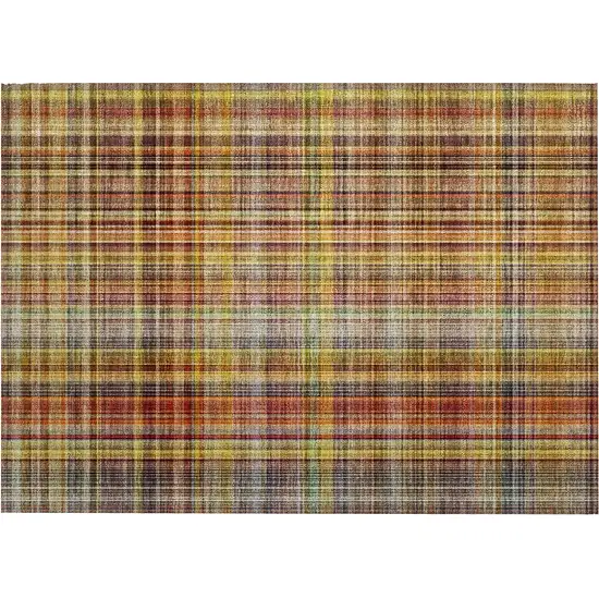 Orange Plaid Washable Non Skid Indoor Outdoor Area Rug Photo 2