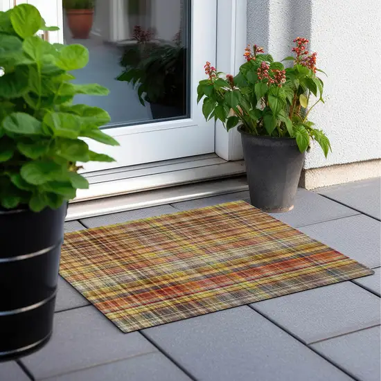 Orange Plaid Washable Non Skid Indoor Outdoor Area Rug Photo 8