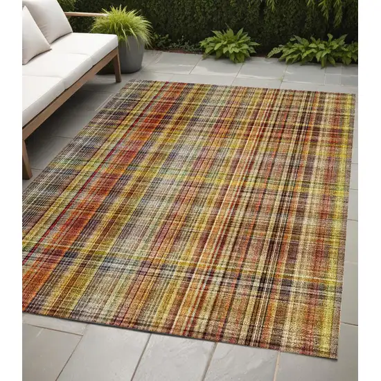 Orange Plaid Washable Non Skid Indoor Outdoor Area Rug Photo 1