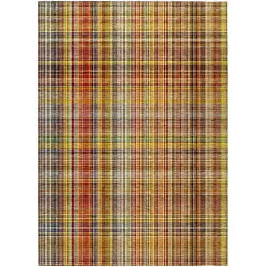 Orange Plaid Washable Non Skid Indoor Outdoor Area Rug Photo 2