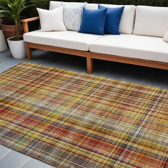 Orange Plaid Washable Non Skid Indoor Outdoor Area Rug Photo 1