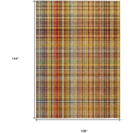 Yellow Orange and Brown Plaid Washable Non Skid Indoor Outdoor Area Rug Photo 3