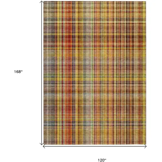 Yellow Orange and Brown Plaid Washable Non Skid Indoor Outdoor Area Rug Photo 3