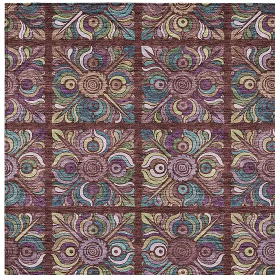 Orange Purple And Teal Blue Medallion Washable Indoor Outdoor Area Rug Photo 7