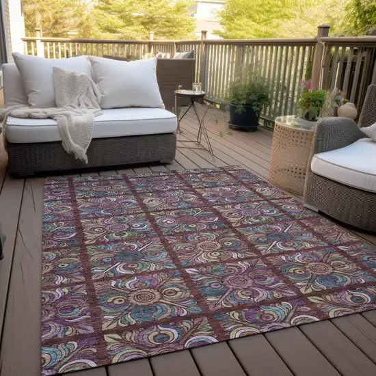 Orange Purple And Teal Blue Medallion Washable Indoor Outdoor Area Rug Photo 9