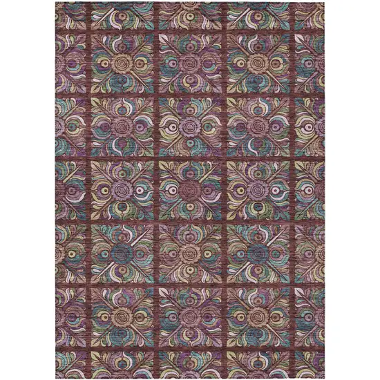 Orange Purple And Teal Blue Medallion Washable Indoor Outdoor Area Rug Photo 2