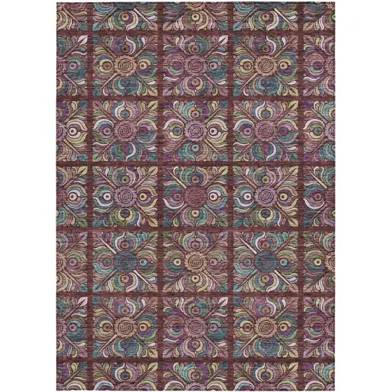 Orange Purple And Teal Blue Medallion Washable Indoor Outdoor Area Rug Photo 8