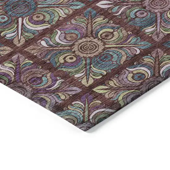 Orange Purple And Teal Blue Medallion Washable Indoor Outdoor Area Rug Photo 5