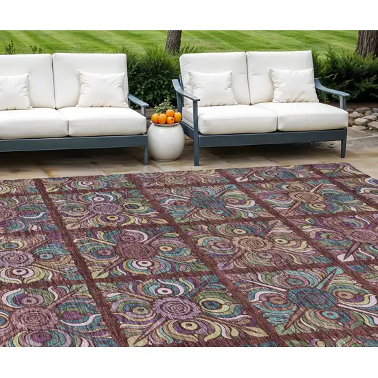 Orange Purple And Teal Blue Medallion Washable Indoor Outdoor Area Rug Photo 1