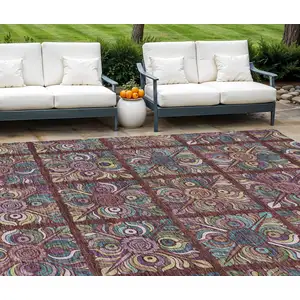 Photo of Orange Purple And Teal Blue Medallion Washable Indoor Outdoor Area Rug