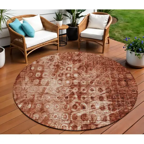 Orange Round Ikat Washable Non Skid Indoor Outdoor Area Rug Photo 1