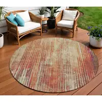 Photo of Orange Round Striped Washable Non Skid Indoor Outdoor Area Rug