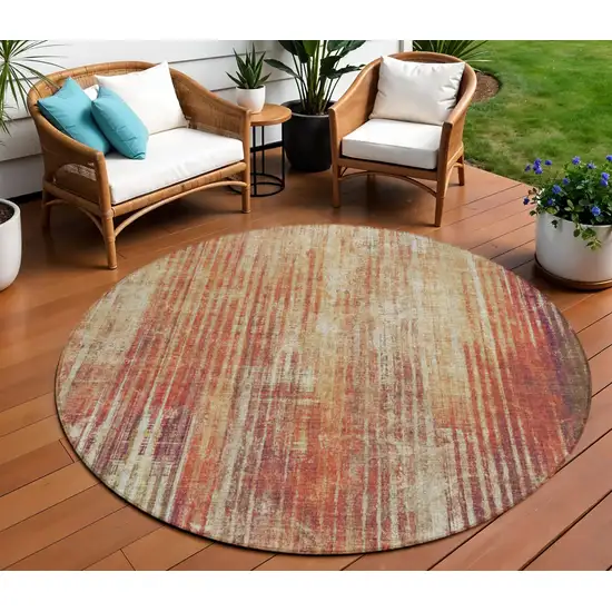 Orange Round Striped Washable Non Skid Indoor Outdoor Area Rug Photo 1