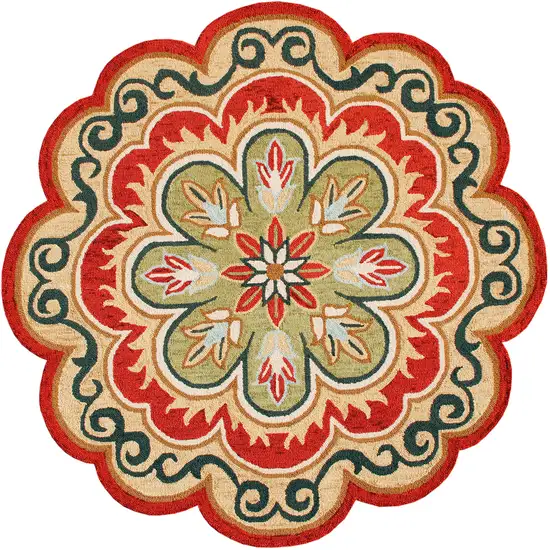 Orange Round Wool Floral Hand Tufted Area Rug Photo 1