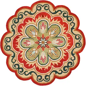 Photo of Orange Round Wool Floral Hand Tufted Area Rug