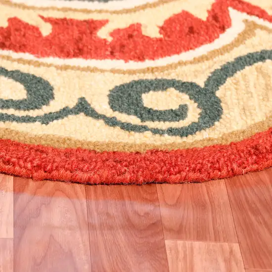 Orange Round Wool Floral Hand Tufted Area Rug Photo 4