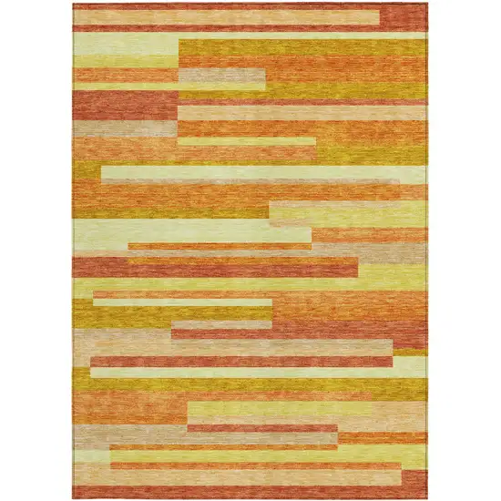 Orange Salmon And Lime Green Striped Washable Indoor Outdoor Area Rug Photo 6