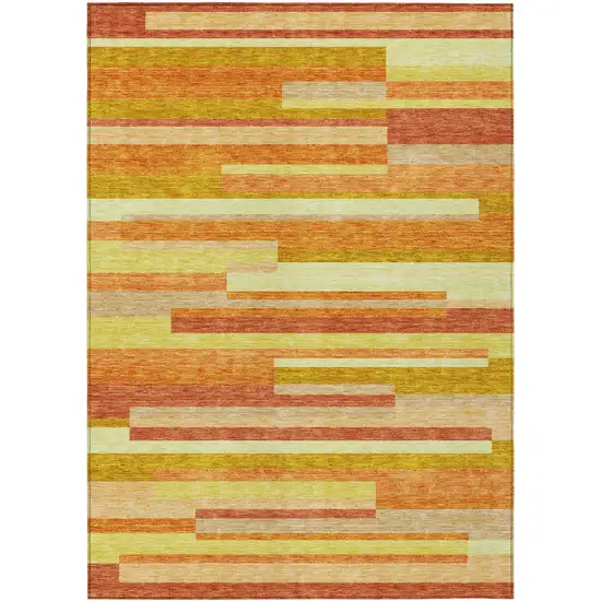 Orange Salmon And Lime Green Striped Washable Indoor Outdoor Area Rug Photo 2